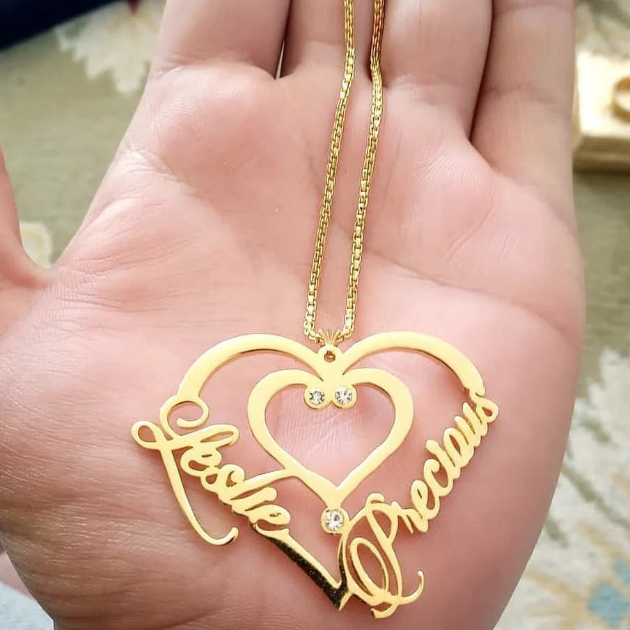 Personalized Double Name Heart Necklace