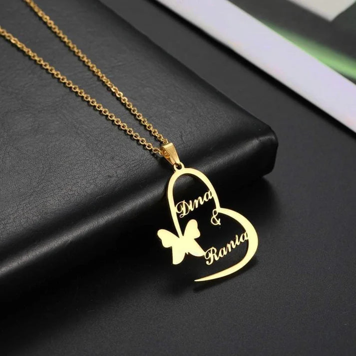 Personalized Double Name Heart Necklace